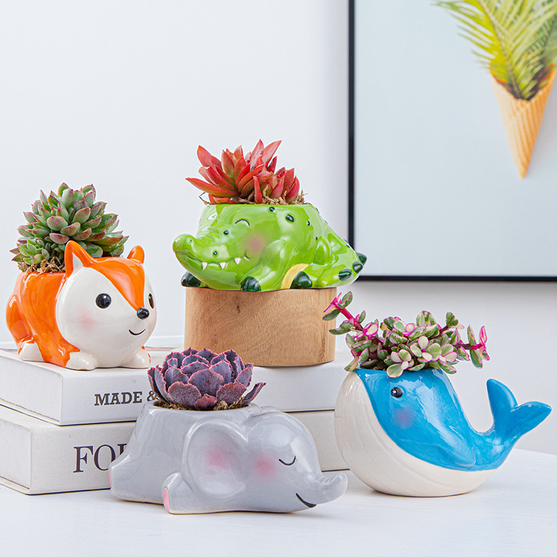 Cute Cartoon Ceramic Animal Flower Pots Glazed Small Succulent Planter for Indoor Decoration for Planting Your Favourite Flowers