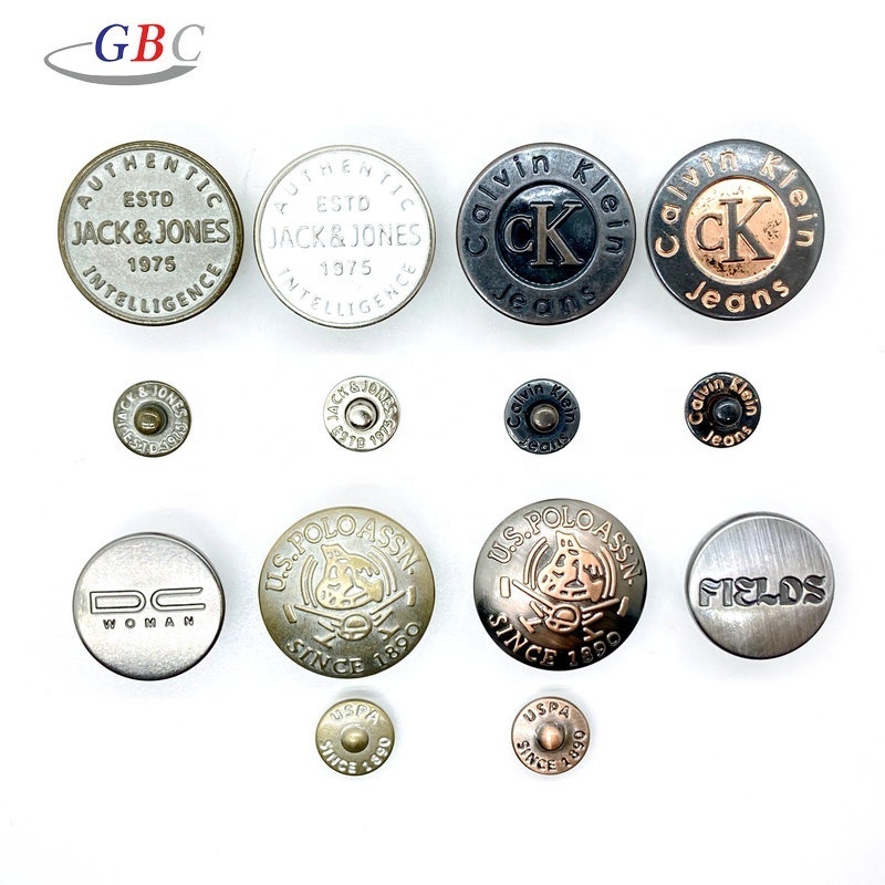 Satisfying custom logo metal jeans button with rivet set for jackets