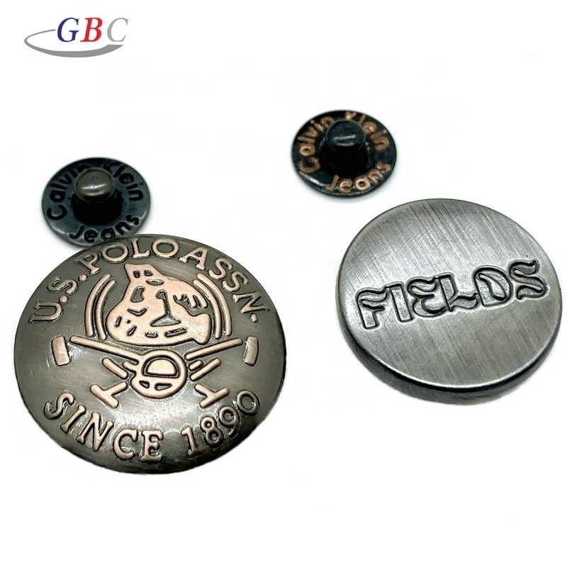 Satisfying custom logo metal jeans button with rivet set for jackets