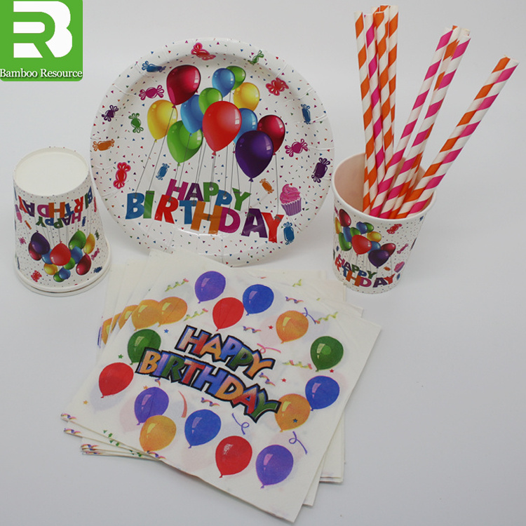 children paper cups plates and napkins party set fluorescent wrapping paper