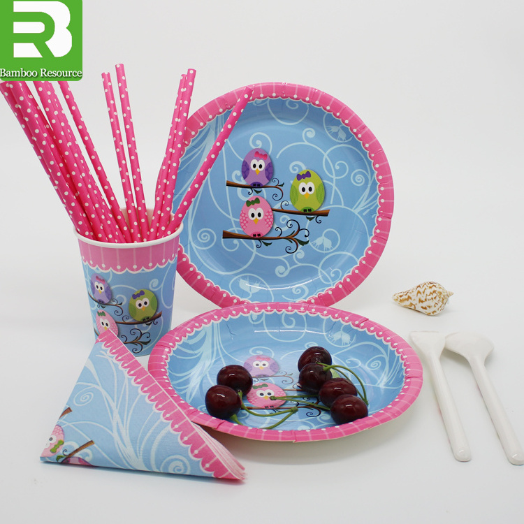 children paper cups plates and napkins party set fluorescent wrapping paper