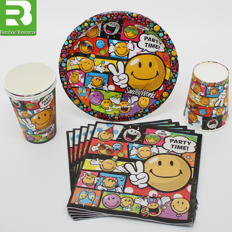 children paper cups plates and napkins party set fluorescent wrapping paper