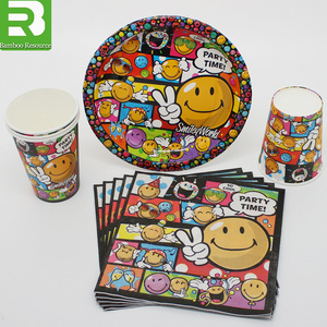 children paper cups plates and napkins party set fluorescent wrapping paper