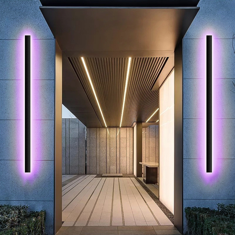 Exterior RGB Ip65 Outdoor Waterproof Long Linear Led Wall Light Smart Wall Sconce Lights For Home Bar Atmosphere Wall Lamps