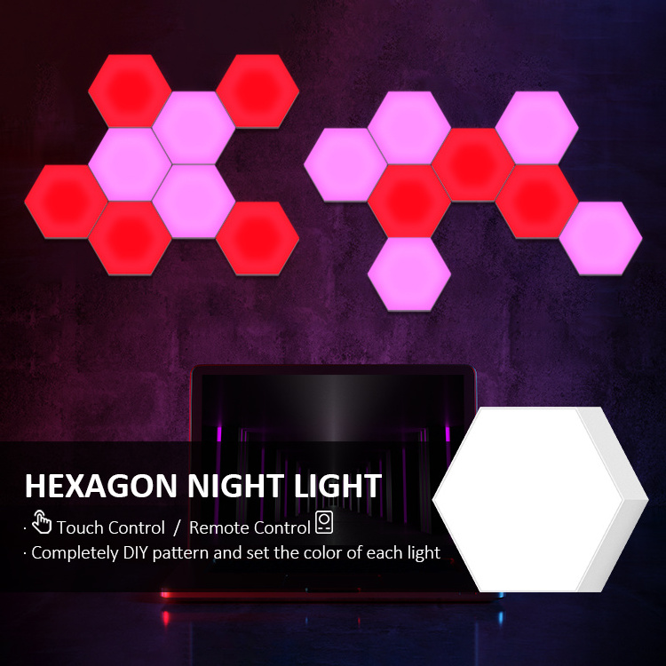 Trend Free Creation Splicing Led Touch Control Hexagon Wall Mounted Diy Smart Home Night Lights Neon Rgb Gaming Quantum Lamp