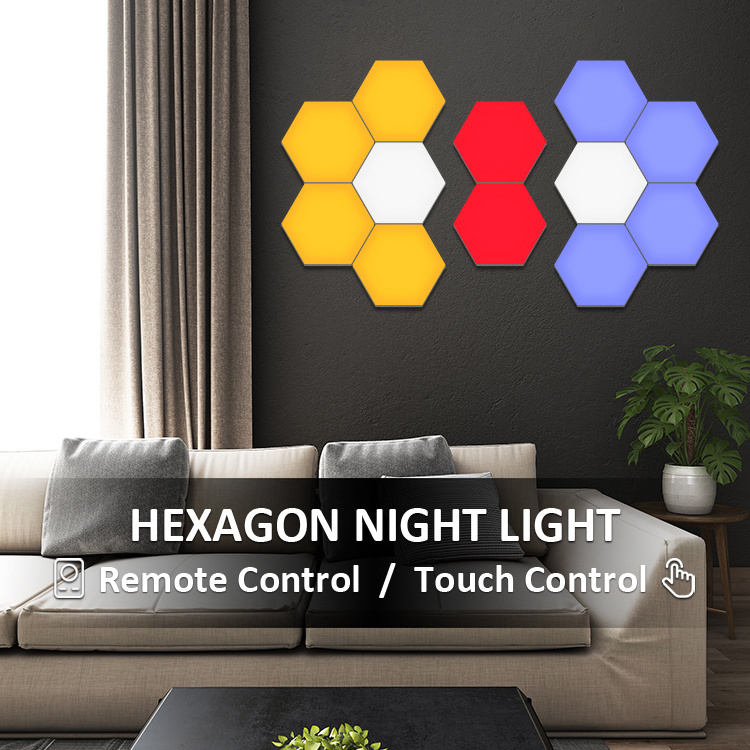 modern custom diy art deco hotel bedroom bedside led hanging wall lamp indoor  rgb hexagon room wall mount lamp home lighting