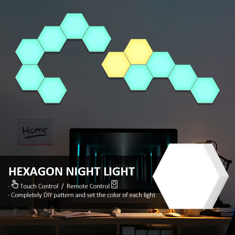 modern custom diy art deco hotel bedroom bedside led hanging wall lamp indoor  rgb hexagon room wall mount lamp home lighting