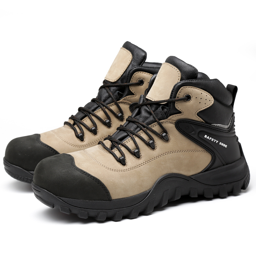 Brown nubuck leather steel toe safety hiking boots women