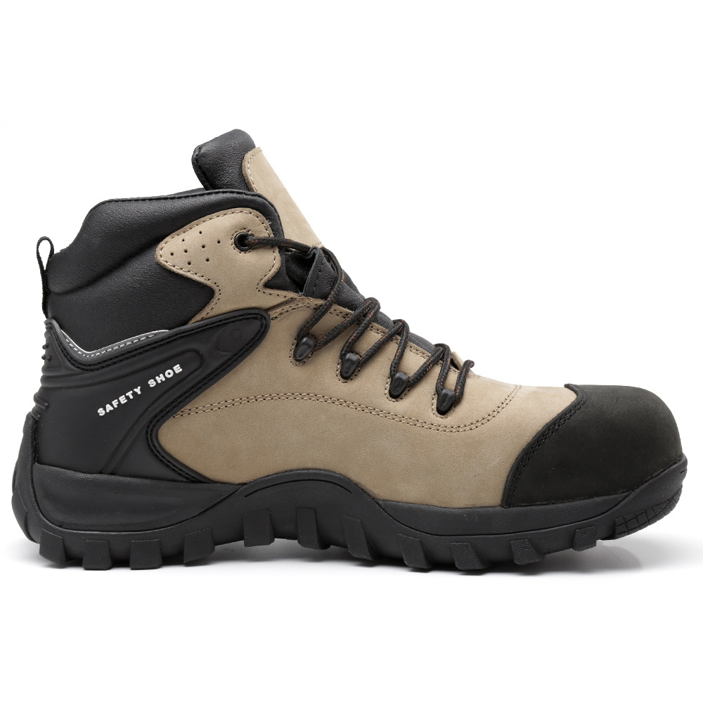 Brown nubuck leather steel toe safety hiking boots women