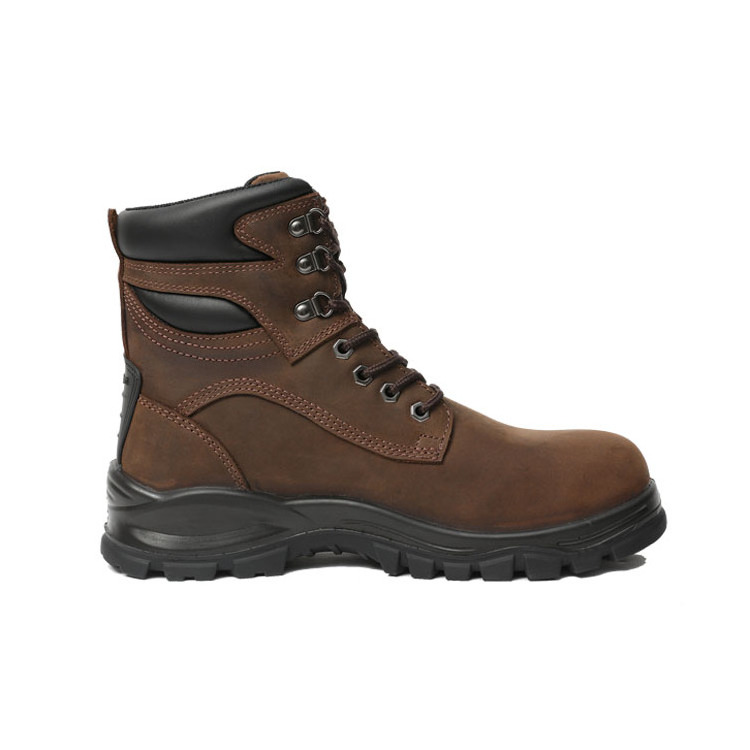 Brown leather trendy work boots for men anti slip anti smashing anti static construction safety boots