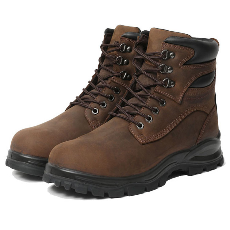 Brown leather trendy work boots for men anti slip anti smashing anti static construction safety boots