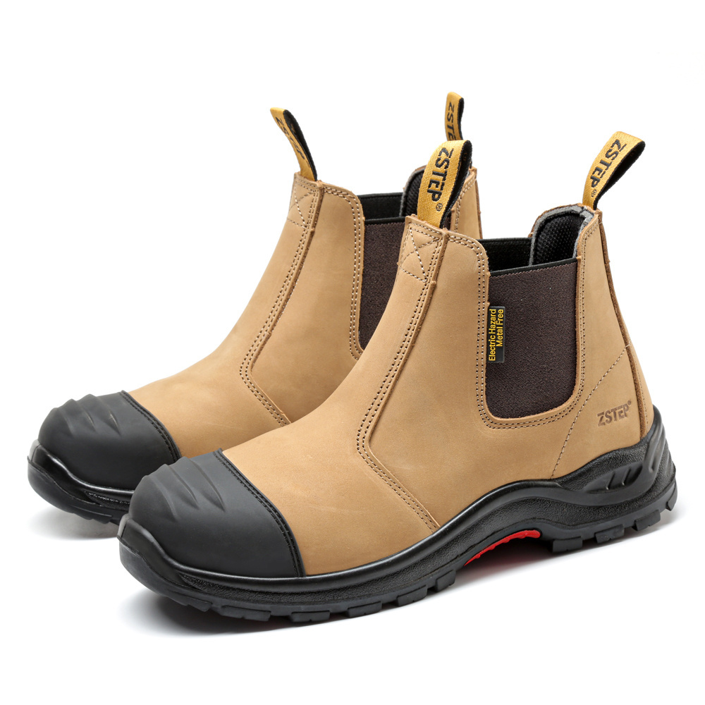 Plastic toe nubuck leather slip on safety work boots