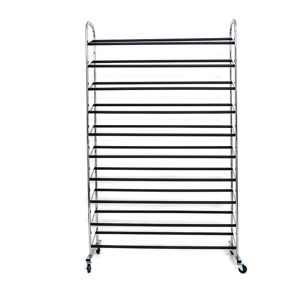 10 Tier Standing Shoe Rack with Locking Wheels-Chrome