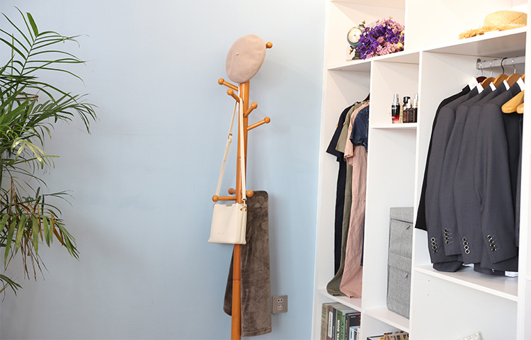 Super Easy Assembly Free Standing Solid Coat Hanger Stand for Clothes,Wood Coat Hanger Rack