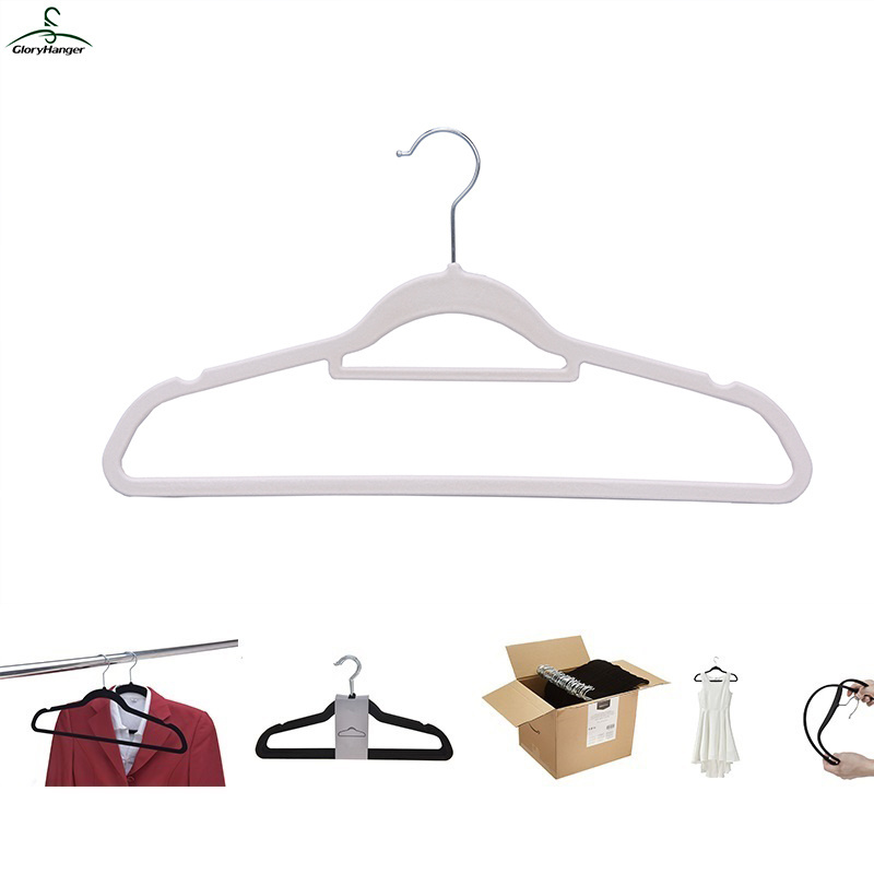 Factory Wholesale Suit Flocked Velvet Hanger with Tie Bar and Notches