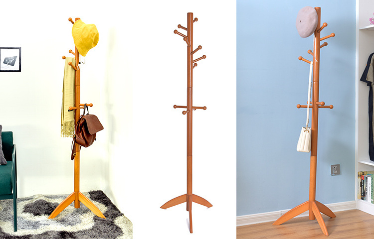 Super Easy Assembly Free Standing Solid Coat Hanger Stand for Clothes,Wood Coat Hanger Rack