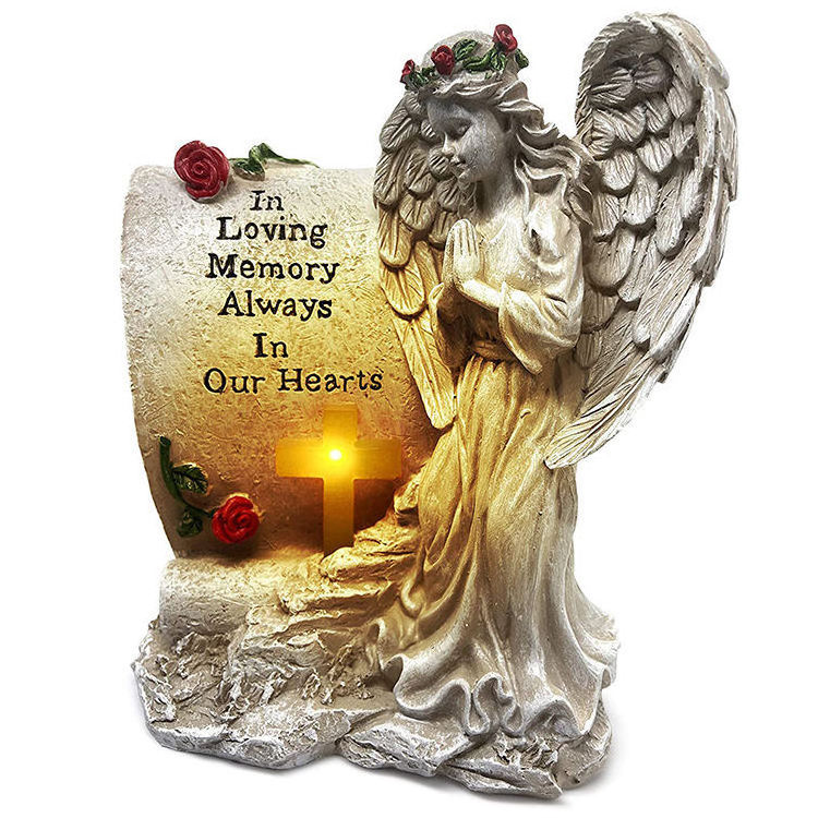 Creative Resin Solar Lamp Decorate The Cemetery Angels Monument Decorations Commemorative Inscriptions Statues