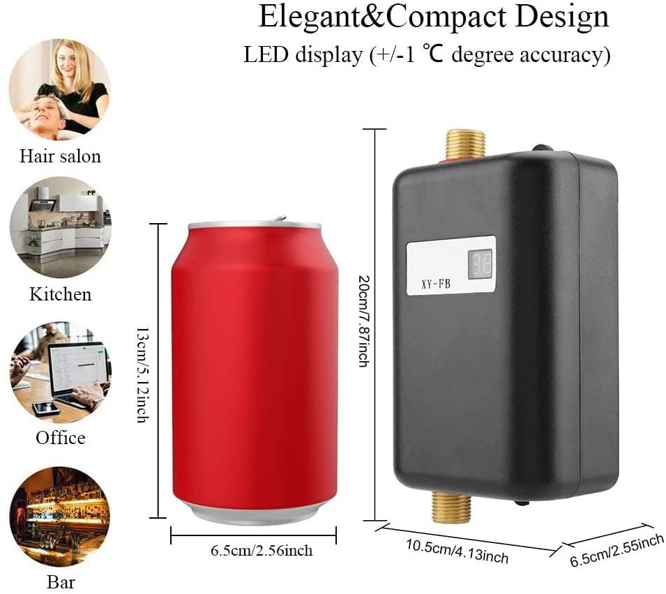 3KW Mini Electric Tankless Instant Warm Water Heater with LCD Display for Home Kitchen Washing US Plug 110V