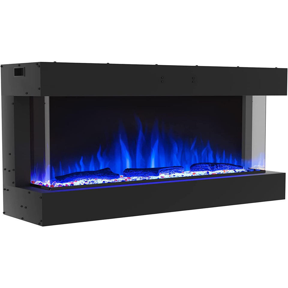 Customization size 3 sided 3d fireplace with one color flame american modern electric fireplaces