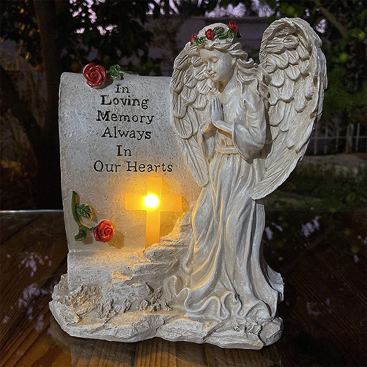 Creative Resin Solar Lamp Decorate The Cemetery Angels Monument Decorations Commemorative Inscriptions Statues