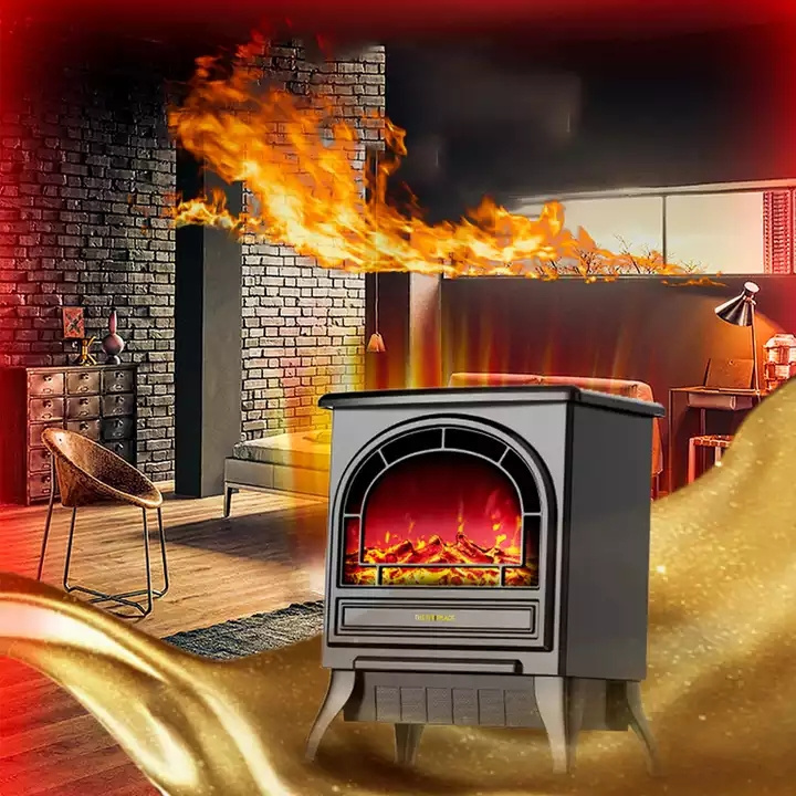 Fireplace Heater 3D Realistic Flame Cheap Price Cast Iron Induction Standing remote control wall round Stove Fireplace