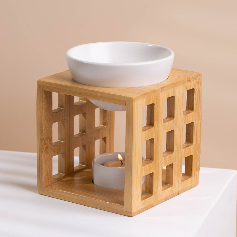 Bamboo Aromatherapy Essential Oil Burner Tea Light Candle Holder Aromatherapy Oil Warmer