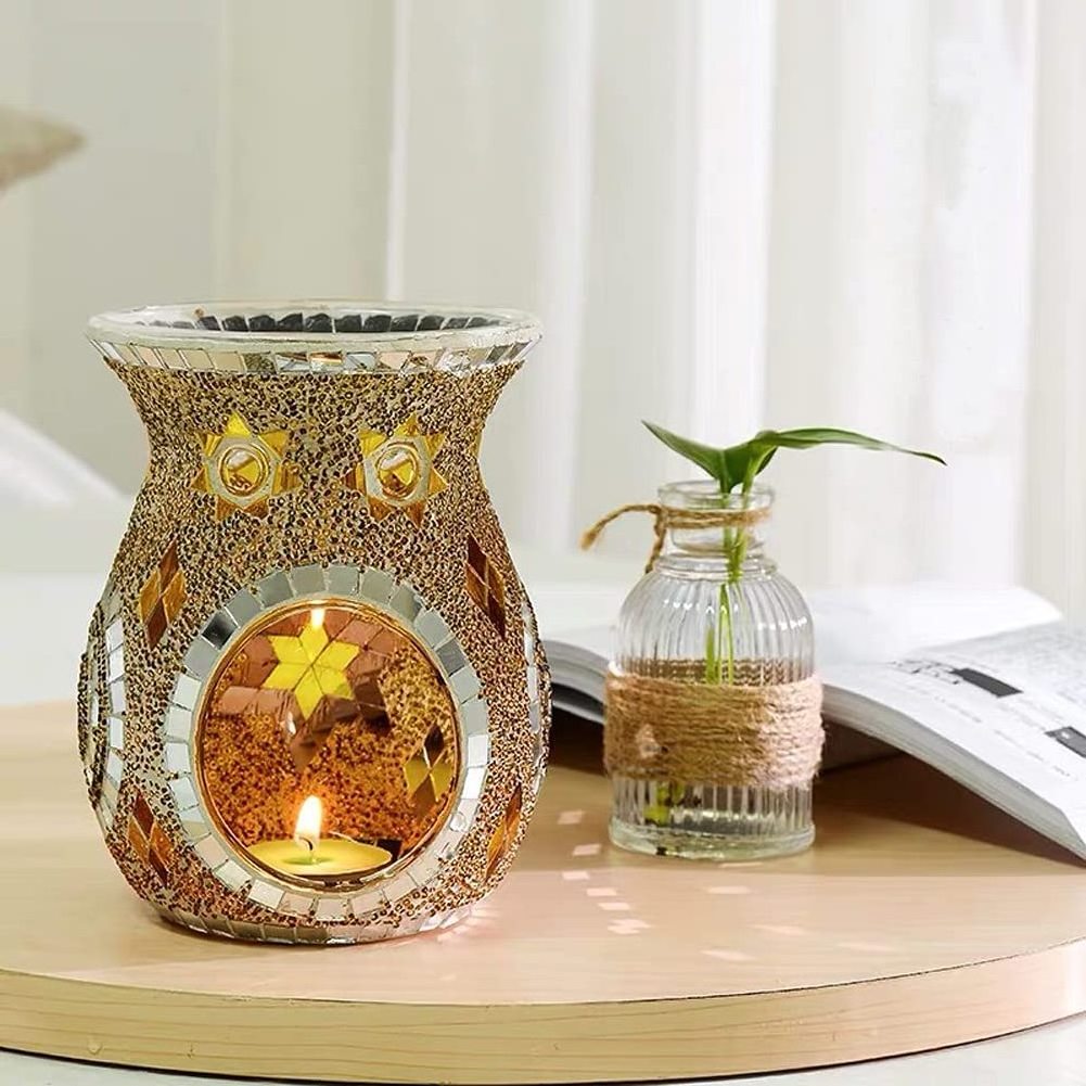 Mosaic Glass Oil Burner, Wax Warmer for Scented Wax candle holder, Incense Aroma Diffuser for Home Table Decoration