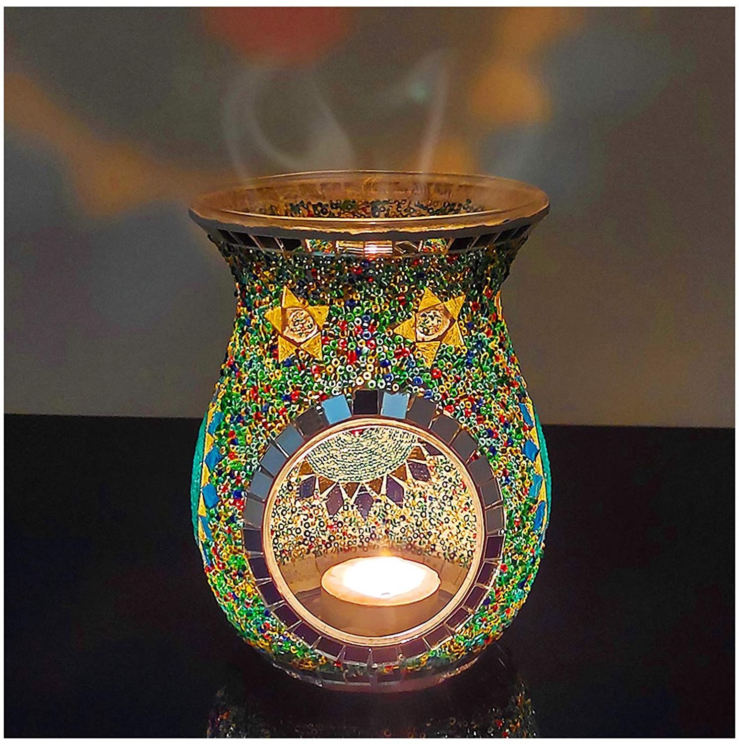 Mosaic Glass Oil Burner, Wax Warmer for Scented Wax candle holder, Incense Aroma Diffuser for Home Table Decoration