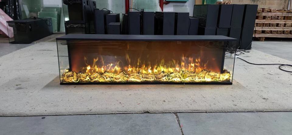 Customization size 3 sided 3d fireplace with one color flame american modern electric fireplaces