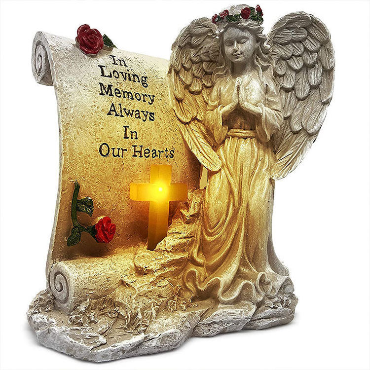 Creative Resin Solar Lamp Decorate The Cemetery Angels Monument Decorations Commemorative Inscriptions Statues