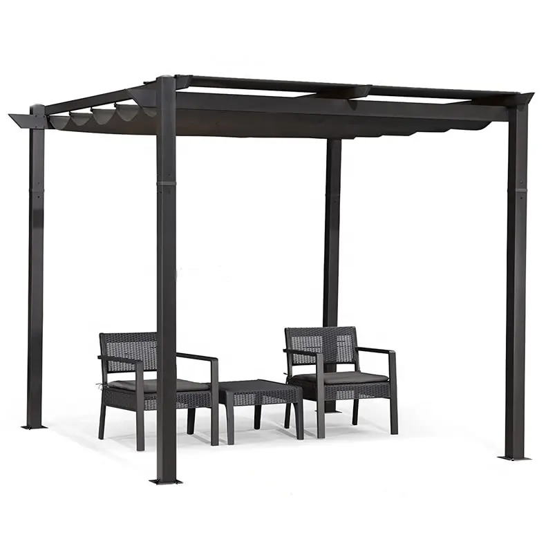 Heavy-Duty Aluminum Patio Pavilion Grill Gazebo Retractable Outdoor Sun Shade Pergola Canopy