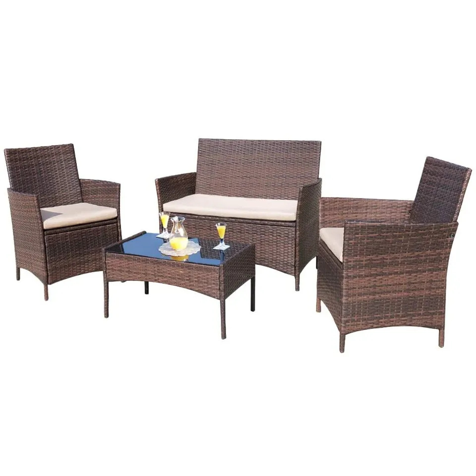 Patio Outdoor 4 Pieces Indoor Use Conversation Sets Rattan Wicker Chair with Table  Garden Poolside Balcony Furniture