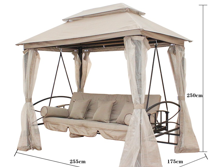 Hot selling patio garden 233cm height polyester fabric outdoor swing gazebo with 2 square pillows and 2 cylindrical pillows