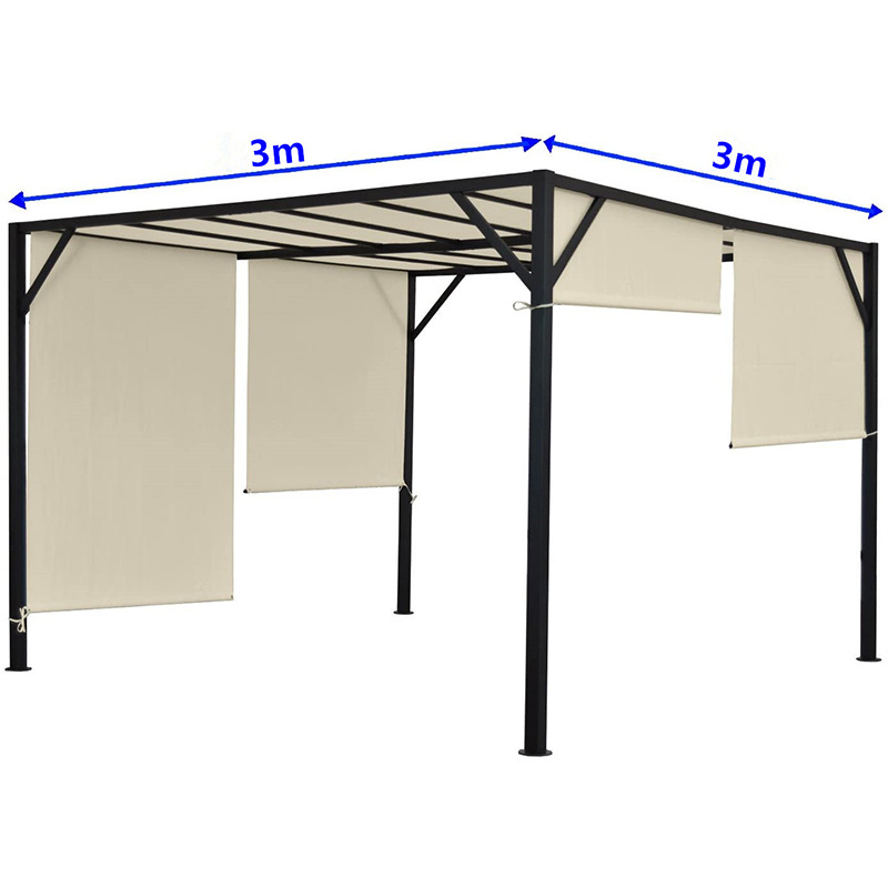 Outdoor steel frame 2.95*2.9m Garden Pergola Gazebo With solar led light