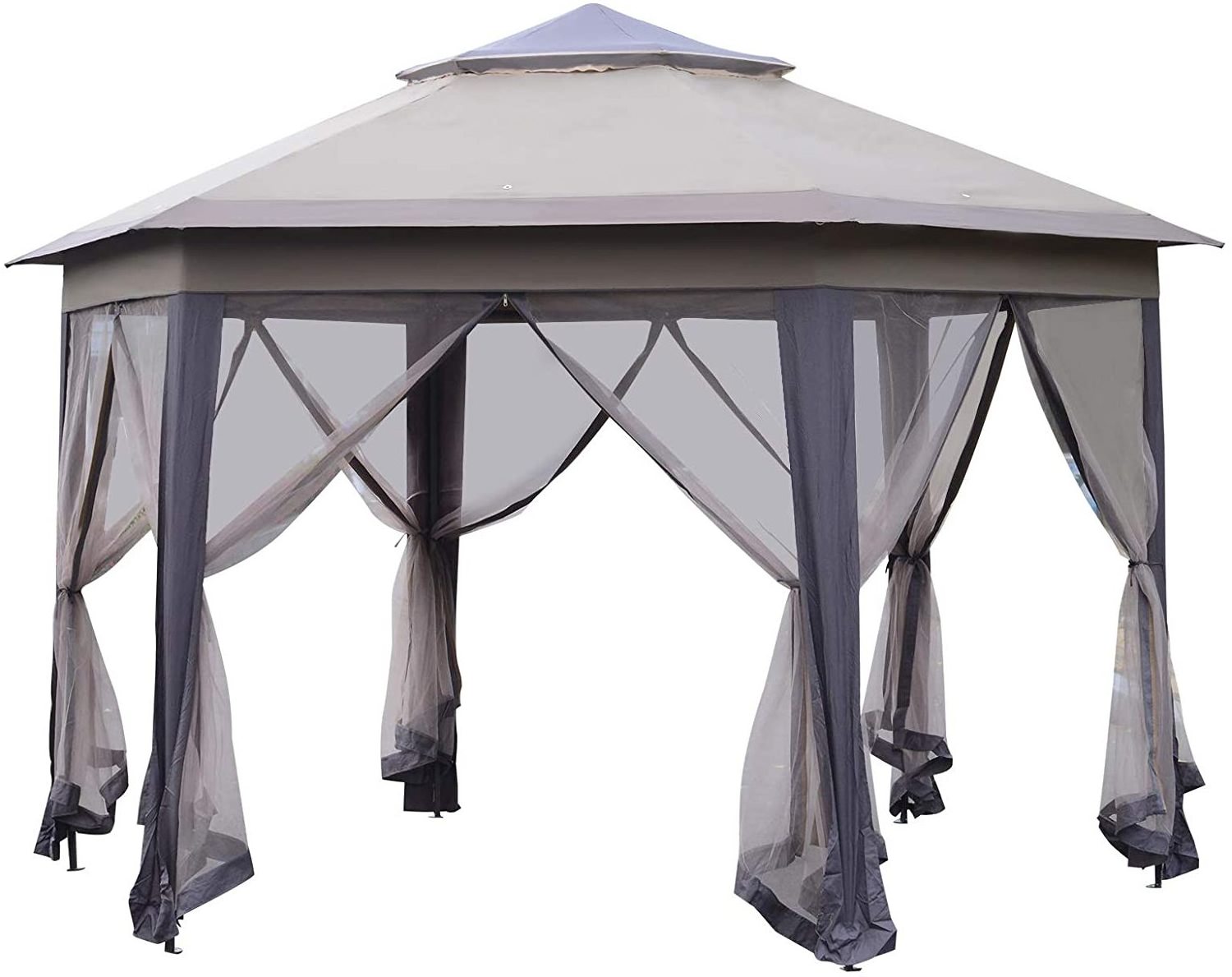 hexagon pop up steel frame canopy outdoor tents family party luxury garden gazebo with mosquito netting