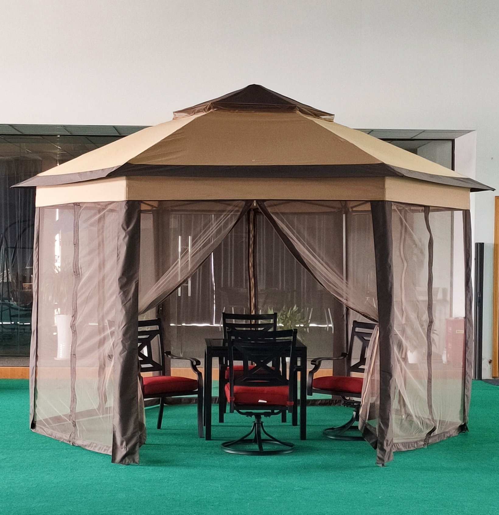 hexagon pop up steel frame canopy outdoor tents family party luxury garden gazebo with mosquito netting