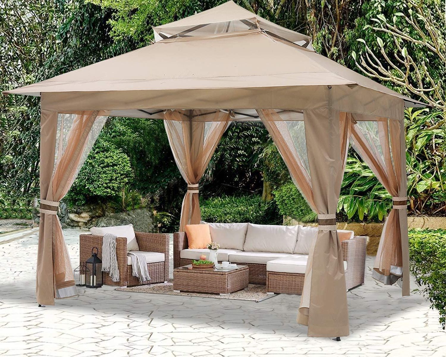 Backyard Patio Gazebo Canopy Shelter Removable Zipper Mosquito Netting Folding Pop up Gazebo Tent Outdoor Gazebo