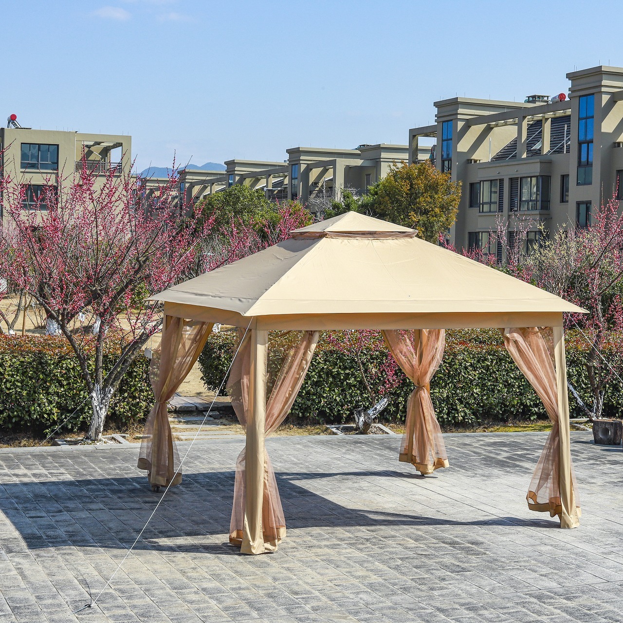 Backyard Patio Gazebo Canopy Shelter Removable Zipper Mosquito Netting Folding Pop up Gazebo Tent Outdoor Gazebo