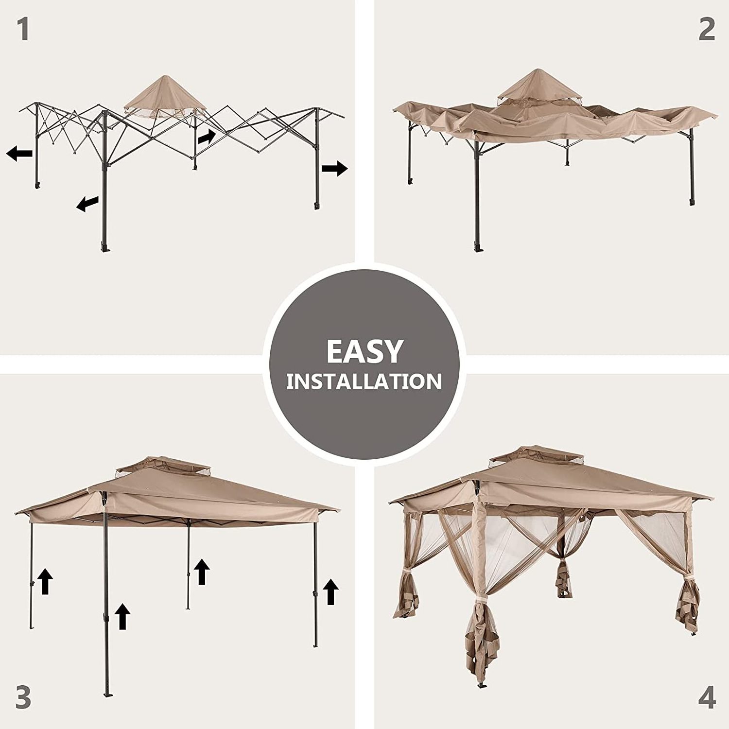 Backyard Patio Gazebo Canopy Shelter Removable Zipper Mosquito Netting Folding Pop up Gazebo Tent Outdoor Gazebo