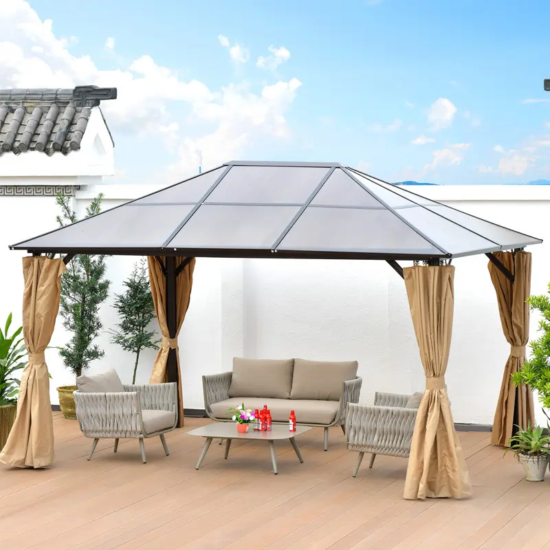 most popular Factory price 3x4 garden glass gazebo 3x3 Luxury outdoor aluminium gazebo