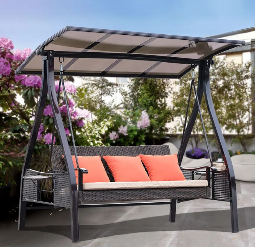 High quality Modern Design Outdoor Swing Chair 3-seat Patio Swing Chair with Canopy and Cup holder