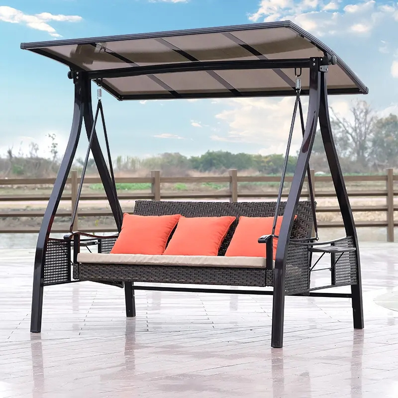 High quality Modern Design Outdoor Swing Chair 3-seat Patio Swing Chair with Canopy and Cup holder