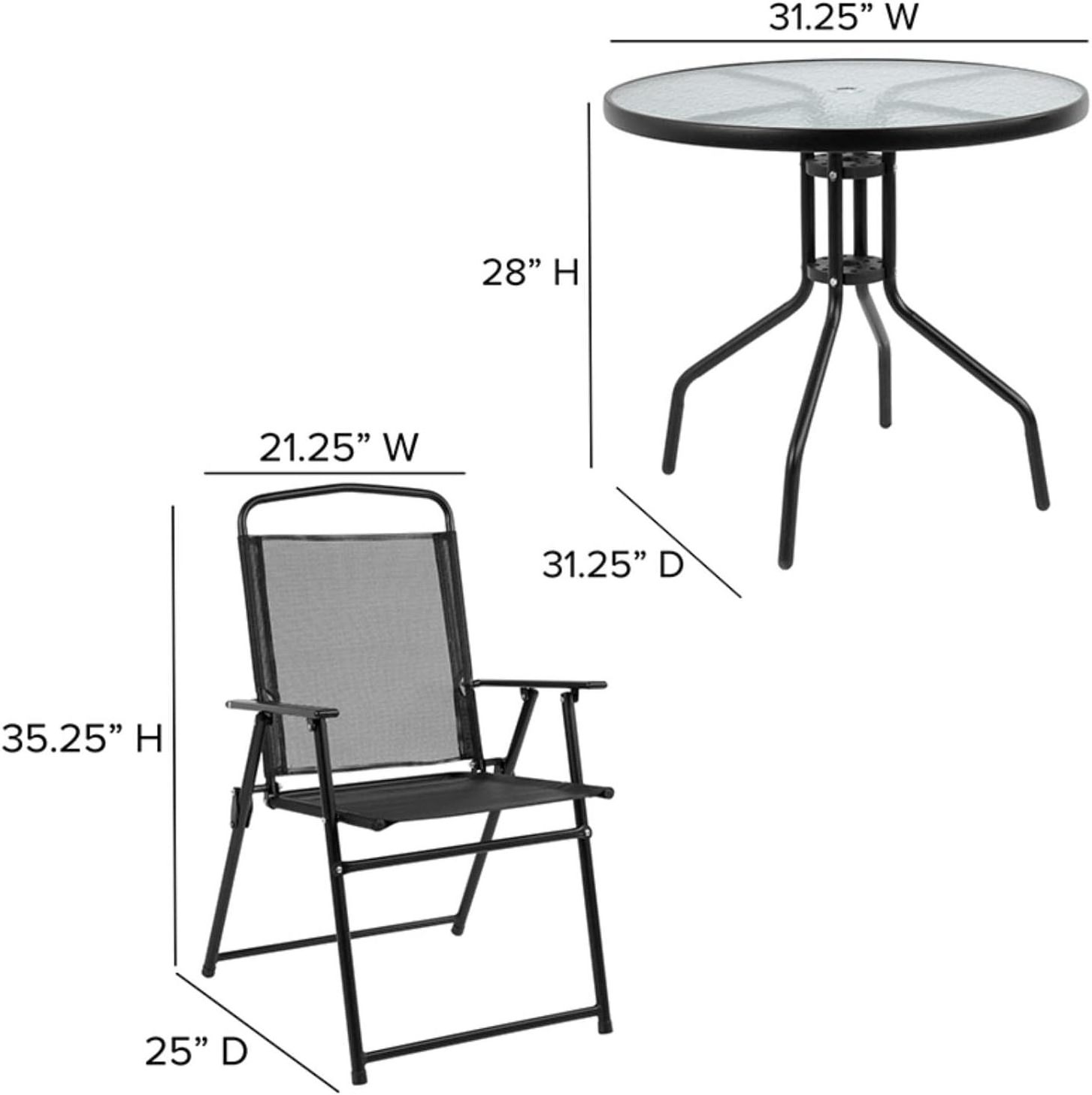 Hot Sale Furniture Nantucket 6 Piece Patio Garden Table Set - Umbrella Table - Set of 4 Black Folding Chairs