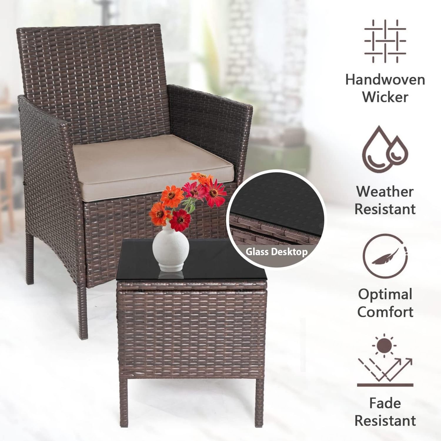 Patio Furniture Sets Clearance PE Rattan Wicker Chairs with Table Outdoor Garden Porch Furniture Sets