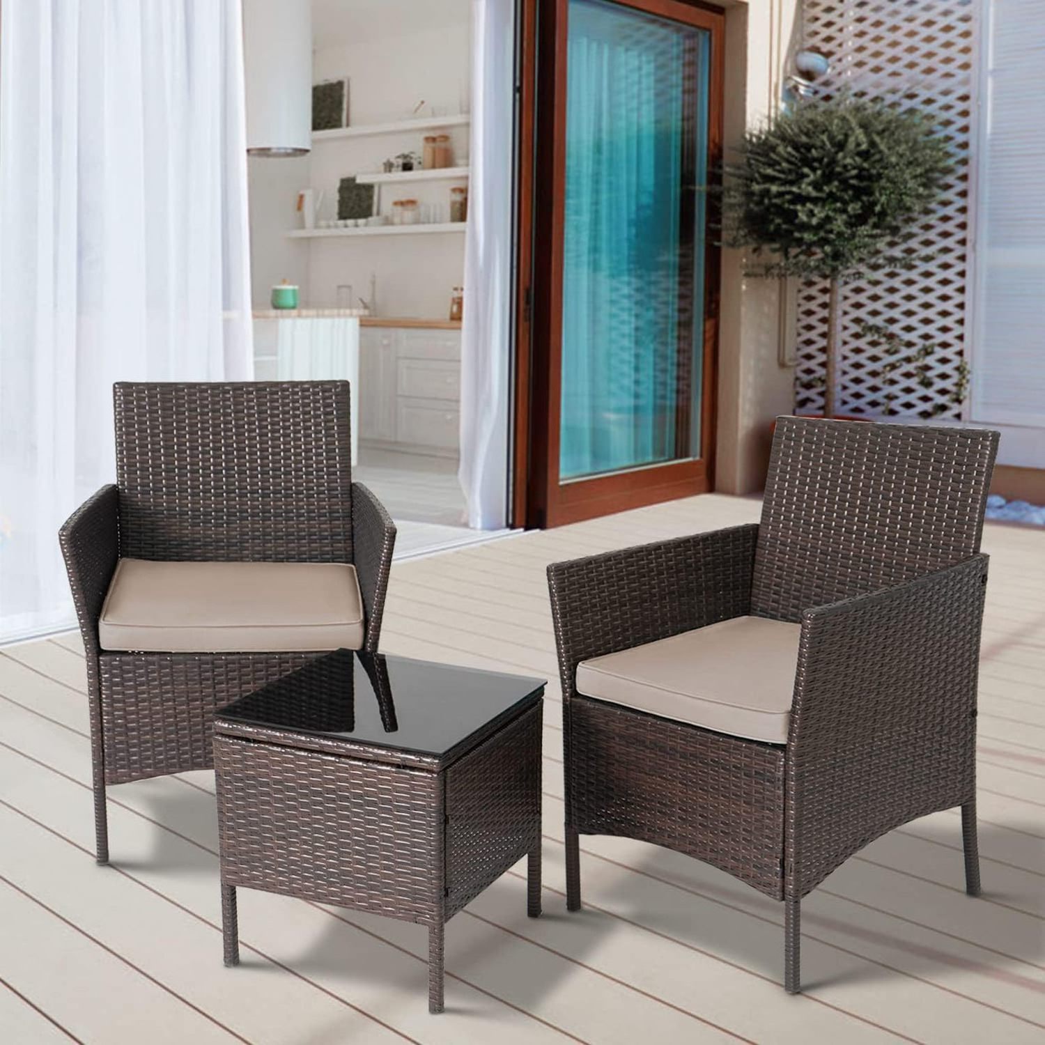 Patio Furniture Sets Clearance PE Rattan Wicker Chairs with Table Outdoor Garden Porch Furniture Sets