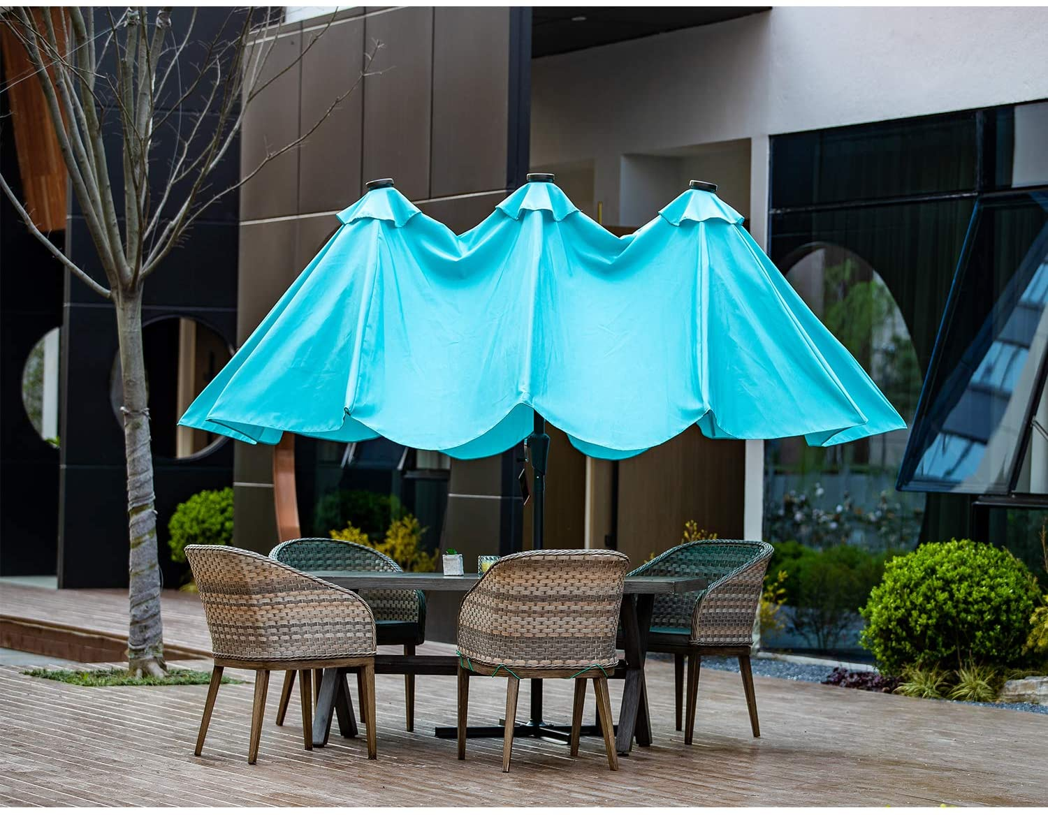 Hot Selling  Polyester 2.7*4.6*2.45m Double Sided Folding Led  Parasols Steel Frame Garden Event Outdoor Double oval umbrella