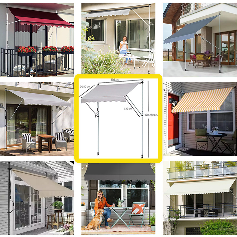 Promotional Wholesales Clamp Awning Balcony Awning Retractable Outdoor Patio Garden Sun Shade Shelter Awning manual retractable