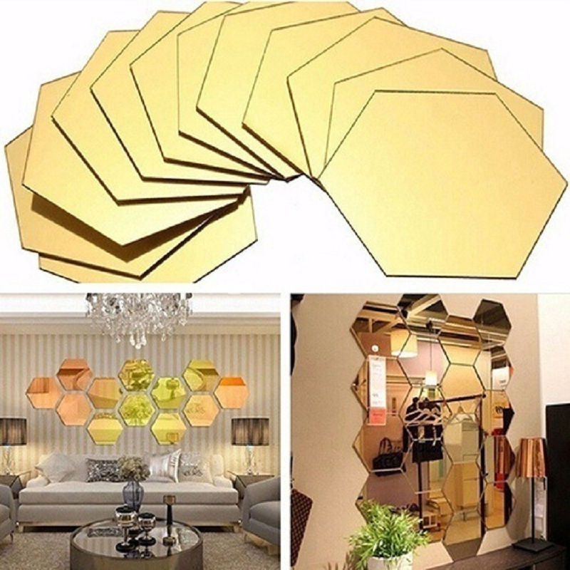 12pcs Polygonal mirror sticker bedroom living room children room decoration background wall acrylic mirror decorative wall stick