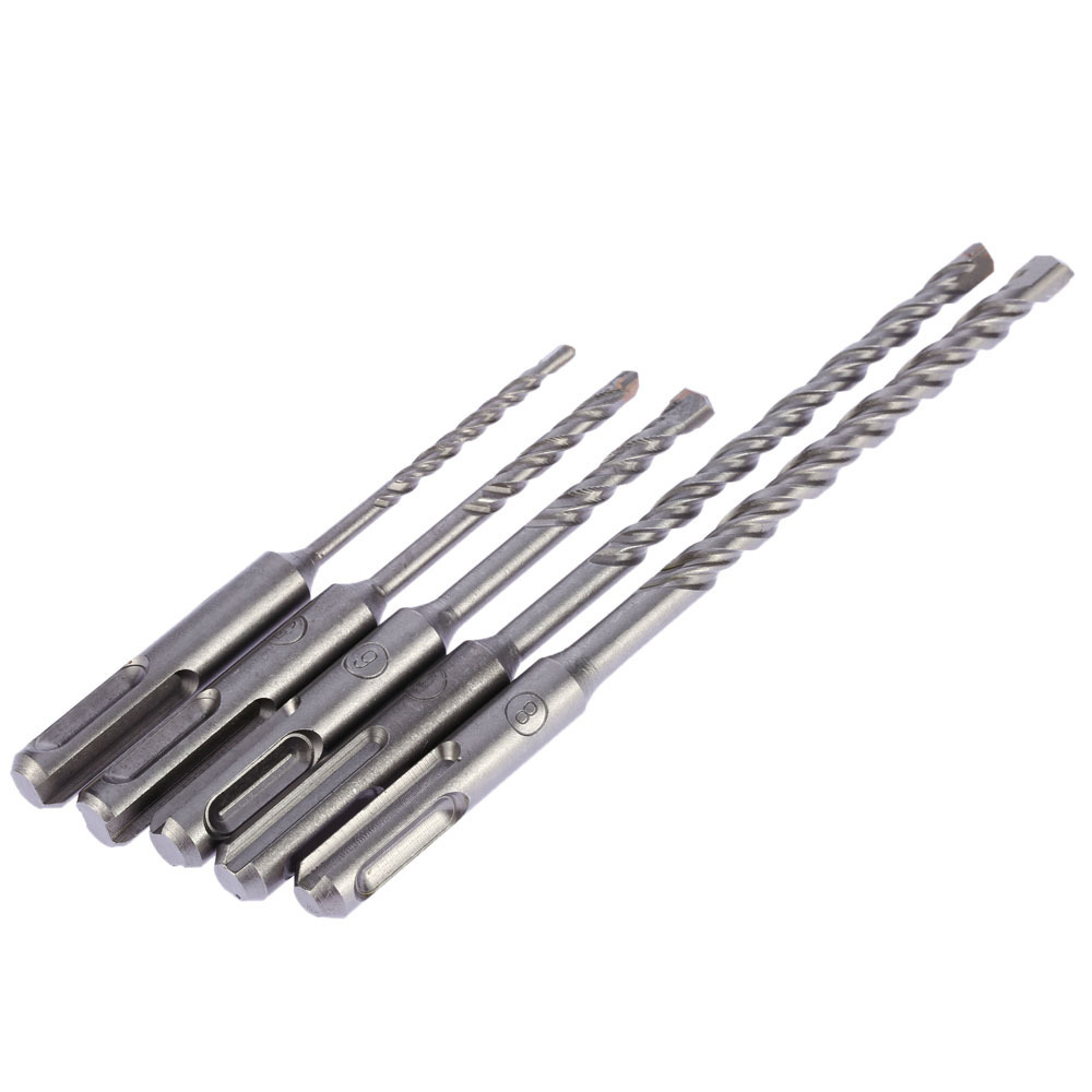 5pcs/set 2 Pits SDS Shank Hammer Impact Drill Bit 2 Slots Electric Hammer Drill Bit Set SDS PLUS Rotary Concrete Masonry Drill