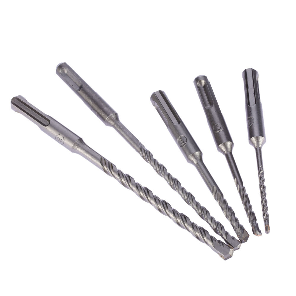 5pcs/set 2 Pits SDS Shank Hammer Impact Drill Bit 2 Slots Electric Hammer Drill Bit Set SDS PLUS Rotary Concrete Masonry Drill